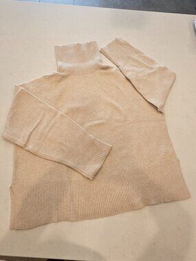 J.Crew Merino Wool Cropped Turtleneck Sweater Oversize - Cream - Size L